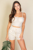 Women Bustier Cami Top Slant Pocket Elastic Waistband Shorts Zarnesh