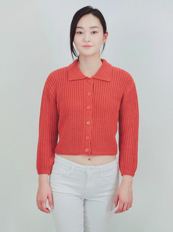 Women Button Down Vintage Crop Sweater Cardigan Collar Neck Zarnesh