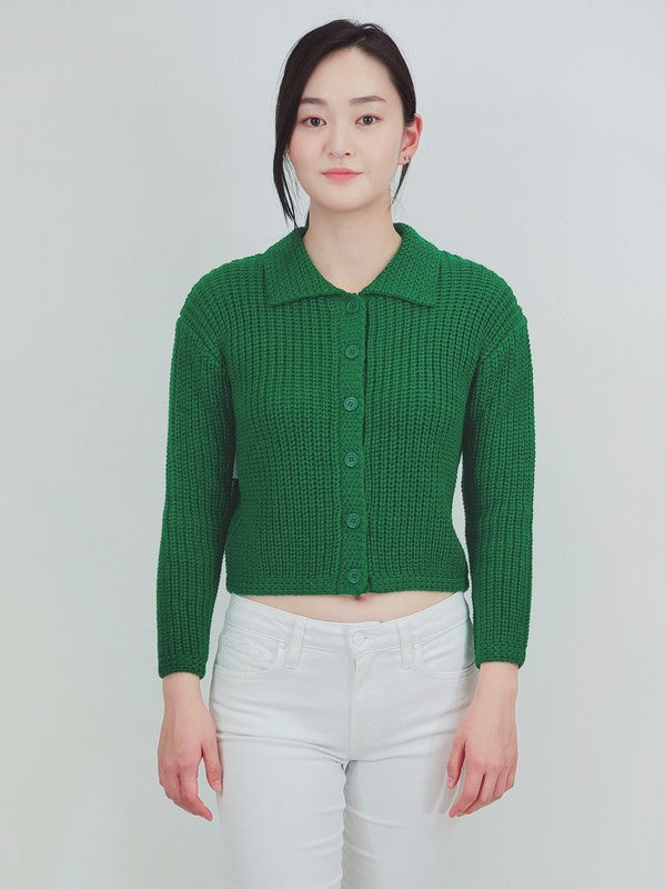 Women Button Down Vintage Crop Sweater Cardigan Collar Neck Zarnesh