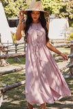 Women Button Front Drawstring Round Neck Sleeveless Midi Dress Zarnesh
