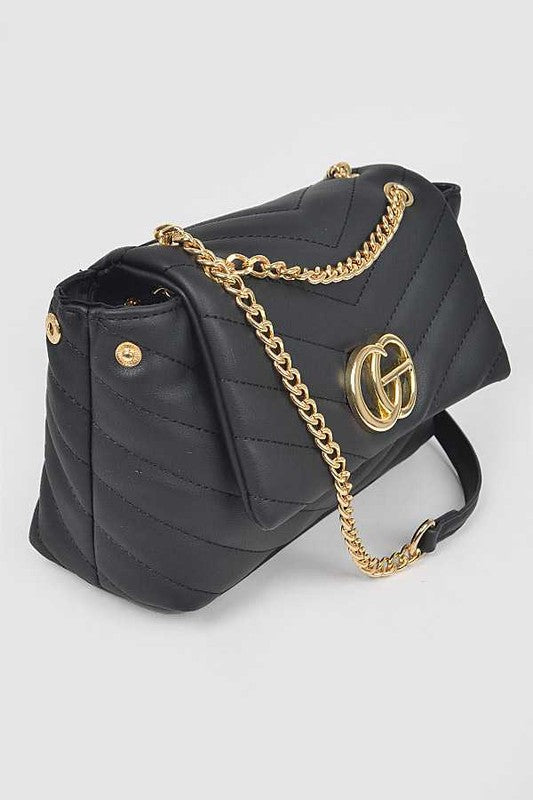 Women CG Logo Quilted Flap Closure Chain Strap Shoulder Bag Zarnesh