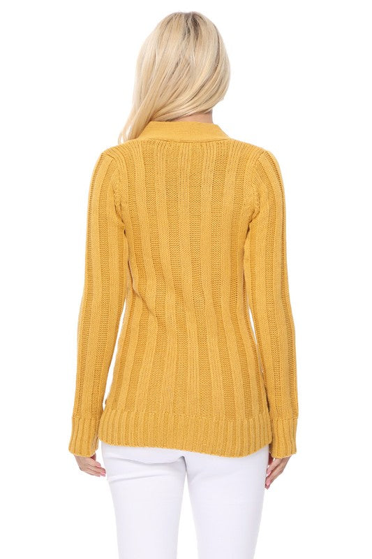 Women Cable Knitted Functional Button Pocket Cardigan Sweater  Zarnesh