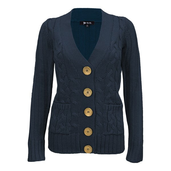 Women Cable Knitted Functional Button Pocket Cardigan Sweater  Zarnesh