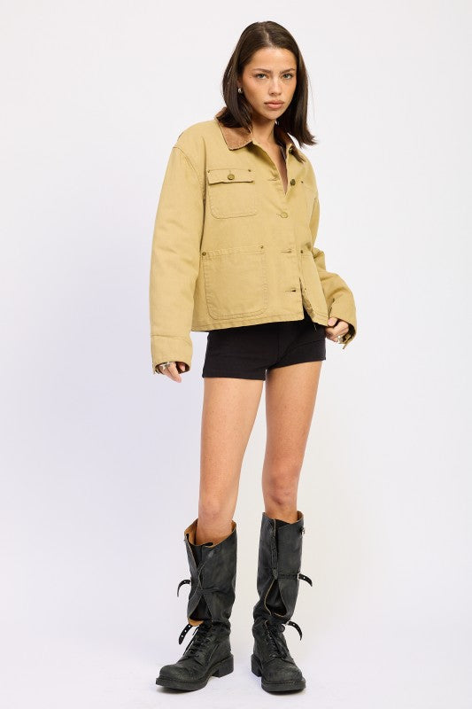 Women’s Casual Combo Chore Corduroy Collar Jacket | Zarnesh