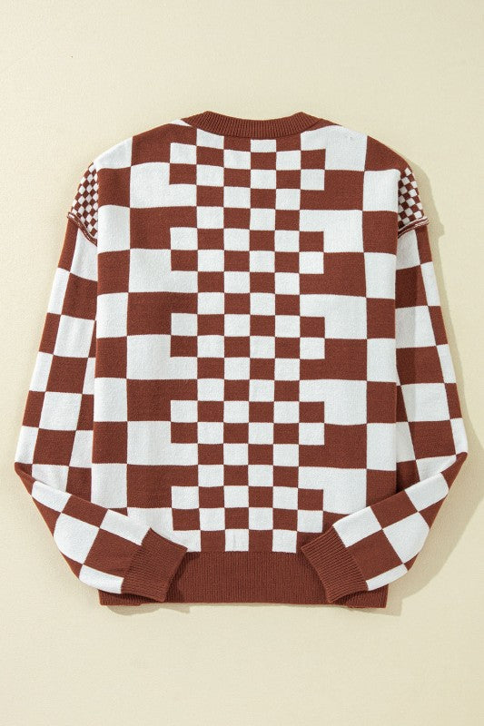 Women's Checker Round Neck Drop Shoulder Sweater | Zarnesh