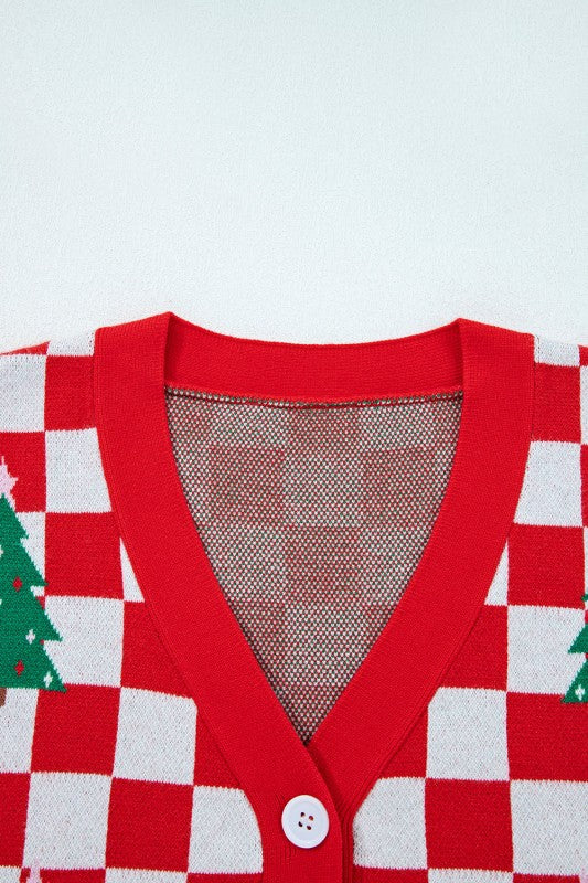 Women’s Checkered Christmas Tree Buttoned Cardigan Sweater | Zarnesh