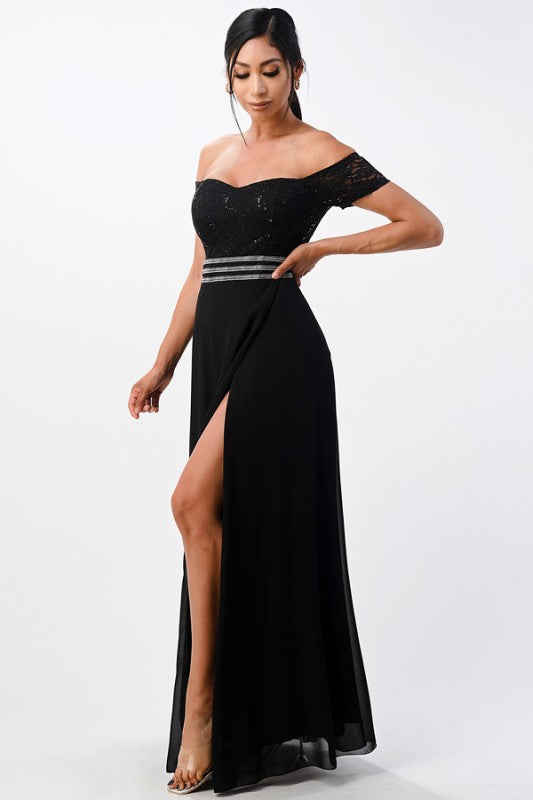 Women Chelsea Waist Sequin Lace Embellished Maxi Dress | Zarnesh