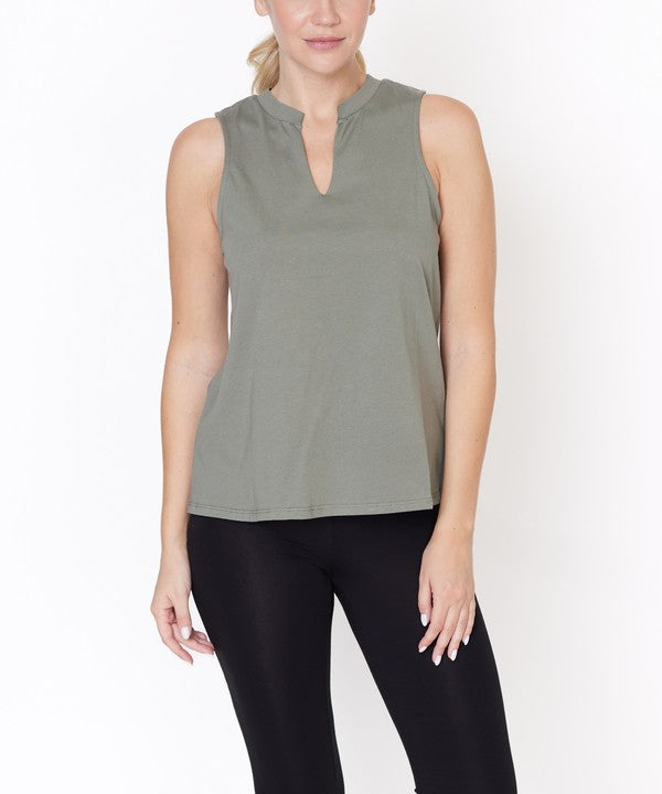 Women Classic V Cut Edge Sleeveless Cotton Jersey Top Zarnesh
