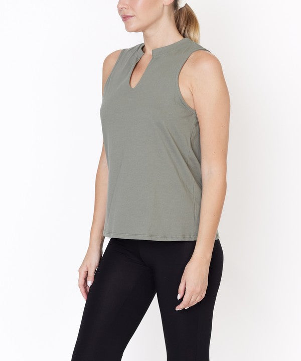 Women Classic V Cut Edge Sleeveless Cotton Jersey Top Zarnesh