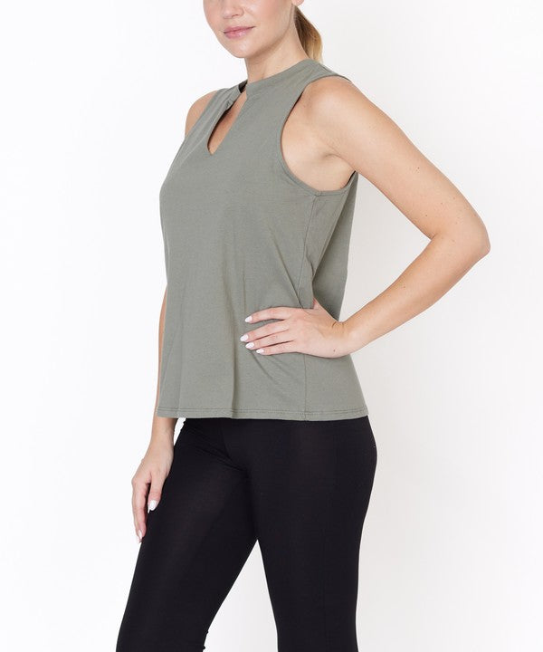 Women Classic V Cut Edge Sleeveless Cotton Jersey Top Zarnesh