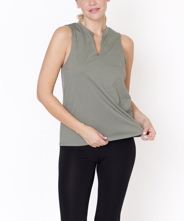 Women Classic V Cut Edge Sleeveless Cotton Jersey Top Zarnesh