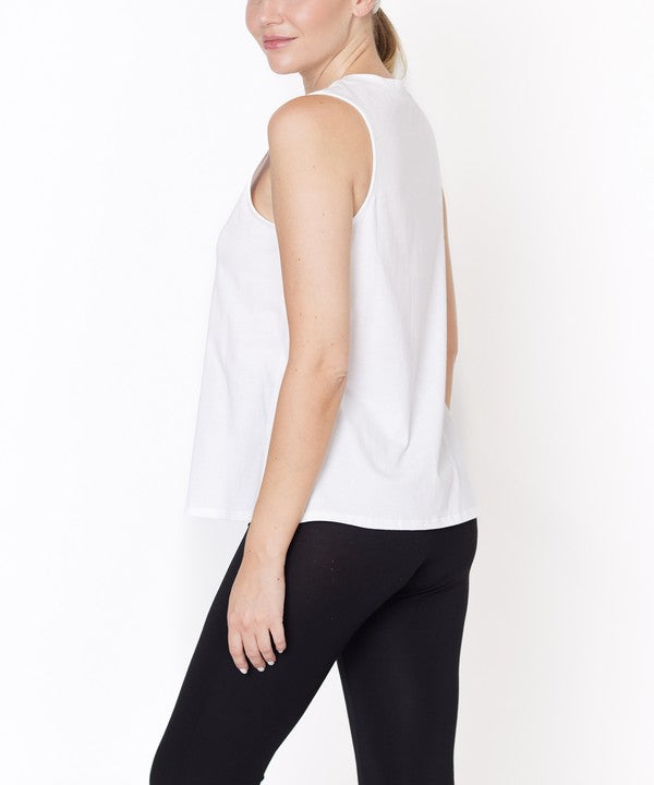 Women Classic V Cut Edge Sleeveless Cotton Jersey Top Zarnesh