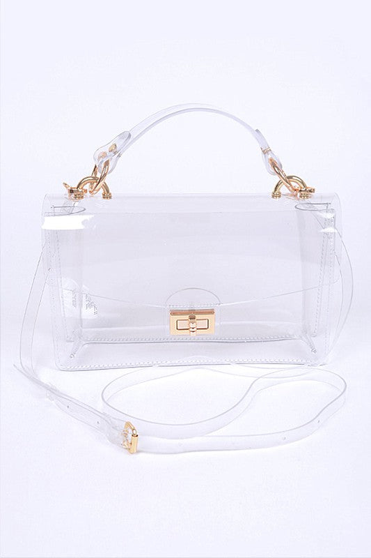 Women Clear Flap with Gold Accents PVC Crossbody Swing Bag Zarnesh