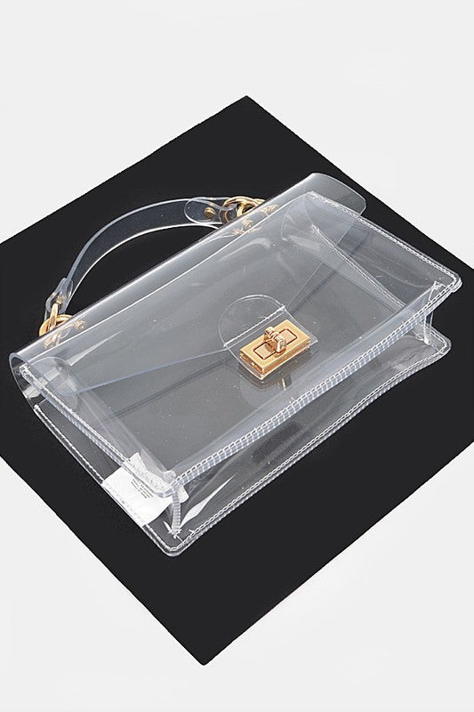 Women Clear Flap with Gold Accents PVC Crossbody Swing Bag Zarnesh