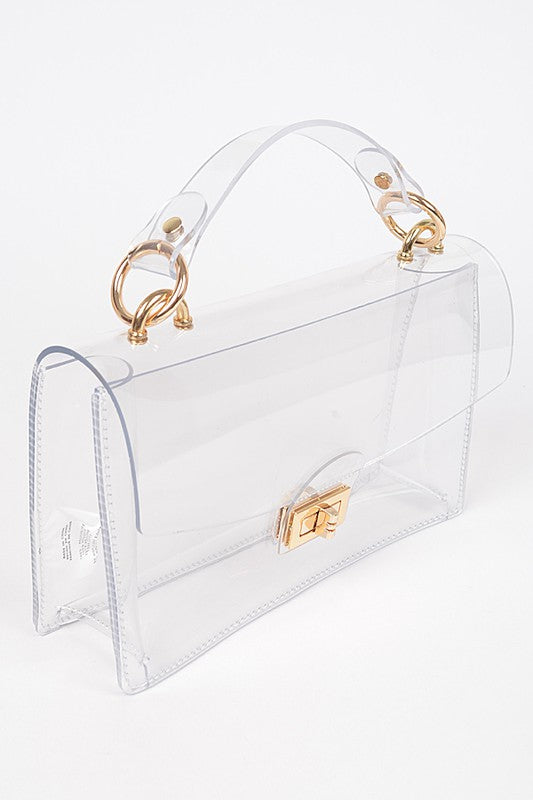 Women Clear Flap with Gold Accents PVC Crossbody Swing Bag Zarnesh