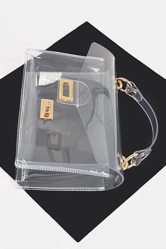 Women Clear Flap with Gold Accents PVC Crossbody Swing Bag Zarnesh
