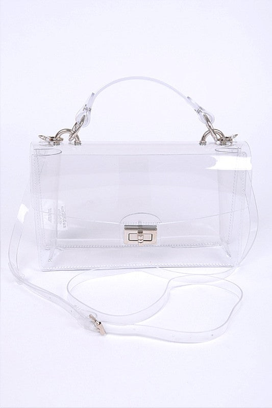 Women Clear Flap with Gold Accents PVC Crossbody Swing Bag Zarnesh