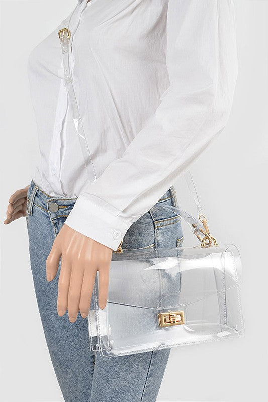 Women Clear Flap with Gold Accents PVC Crossbody Swing Bag Zarnesh