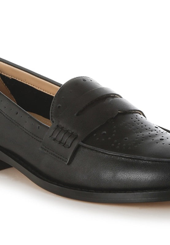 Women Clotilda Perforated Plush Cushion Low Heel Loafers Zarnesh
