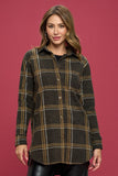 Women Collar Checkered Plaid Print Flannel Top with Hi Lo Hem Zarnesh