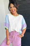 Women Color Block Patchwork Half Sleeve Pocketed Top Zarnesh