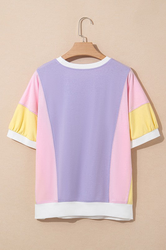 Women Color Block Patchwork Half Sleeve Pocketed Top Zarnesh