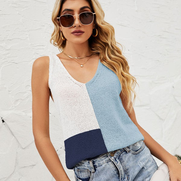 Women Color Block Strappy Loose Fit Sleeveless Tank Top Zarnesh