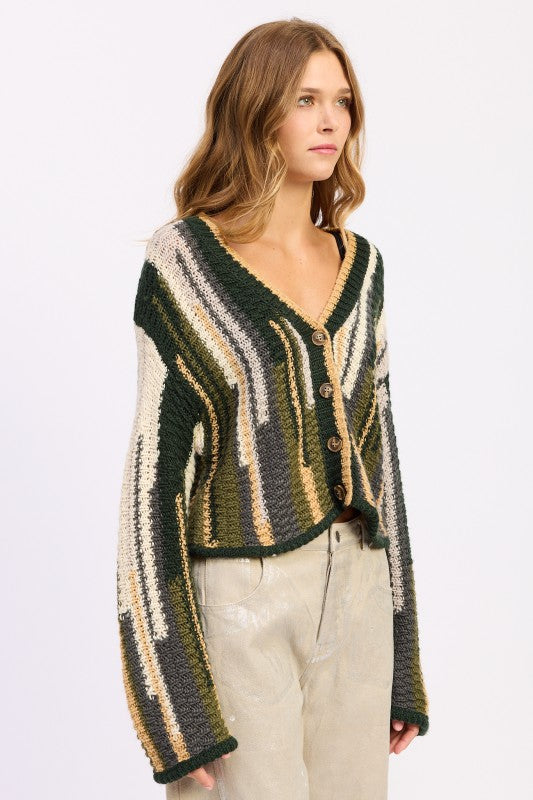 Women’s Color Mixed Striped Open Front Cardigan Top | Zarnesh