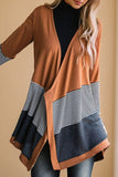Women Colorblock Striped Waffle Patchwork Open Cardigan | Zarnesh