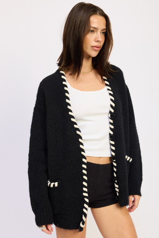 Women’s Contrast Trim Buttons Cardigan | Zarnesh