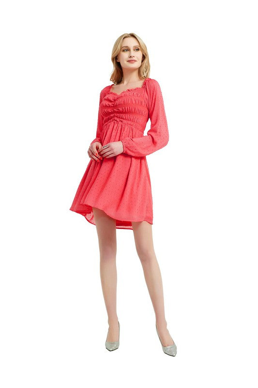 Women smocked Bodice Elastic Waist Midi Length Dress Zarnesh