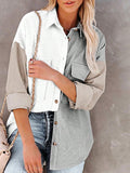 Women's Corduroy Color Block Patch Button Shirt Shacket | Zarnesh