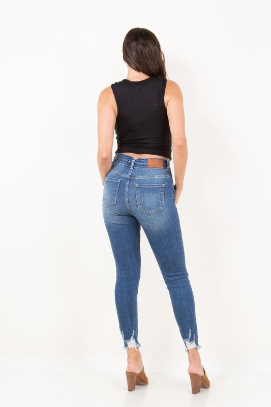 Women Corset Double Waist High Rise Ankle Distress Jeans Zarnesh