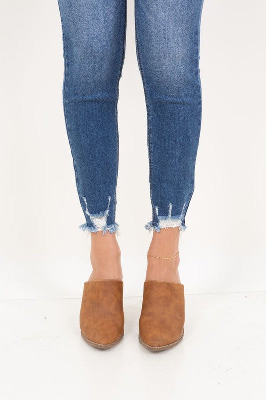 Women Corset Double Waist High Rise Ankle Distress Jeans Zarnesh