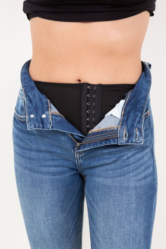Women Corset Double Waist High Rise Ankle Distress Jeans Zarnesh