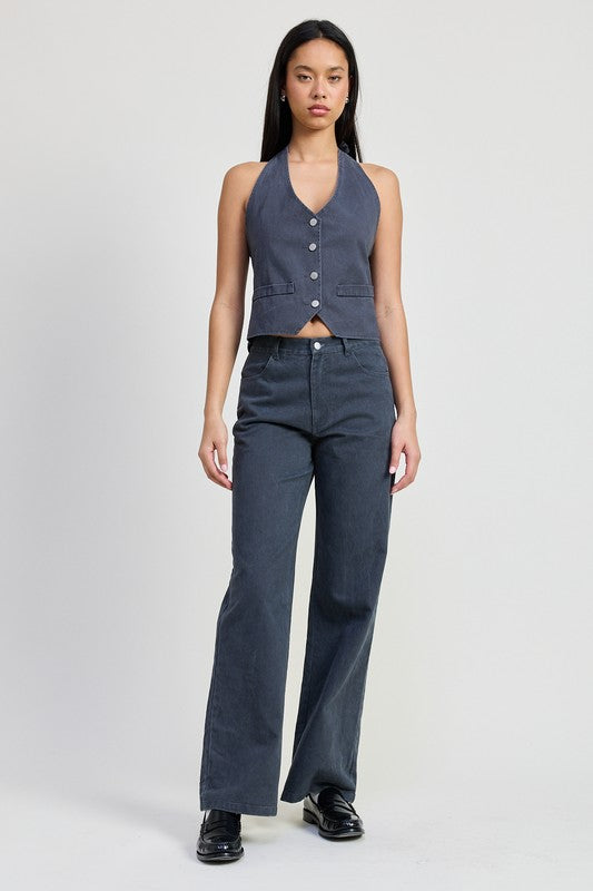 Women Cotton Button Up Halter Vest Style Top | Zarnesh