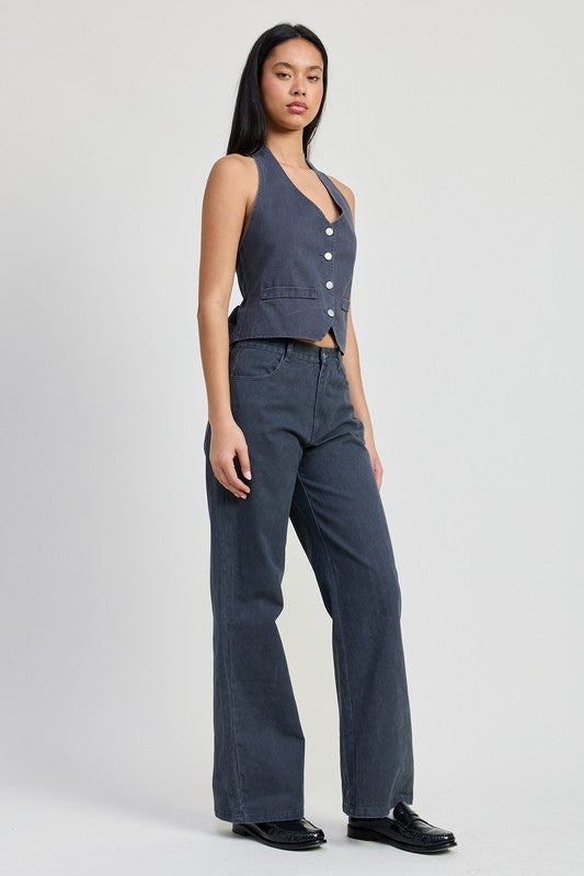 Women Cotton Button Up Halter Vest Style Top | Zarnesh