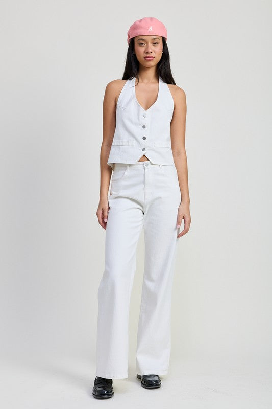 Women Cotton Button Up Halter Vest Style Top | Zarnesh