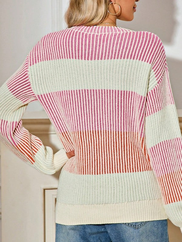 Women's Cotton Color block Lantern Rib Knitted Sweater | Zarnesh