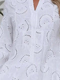 Women Cotton Embroidered Hollow Tiered Button Dress | Zarnesh