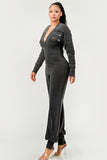 Women Couture Multi Pocket Zipper Ribbed Sleeves Jumpsuit Zarnesh