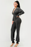Women Couture Multi Pocket Zipper Ribbed Sleeves Jumpsuit Zarnesh