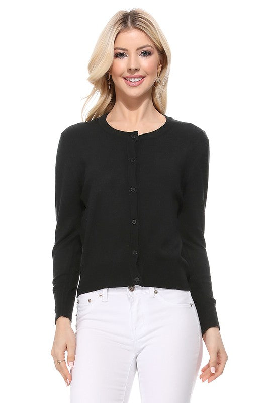 Women Crew Neckline Button Down Cardigan Sweater 3/4 sleeve Zarnesh