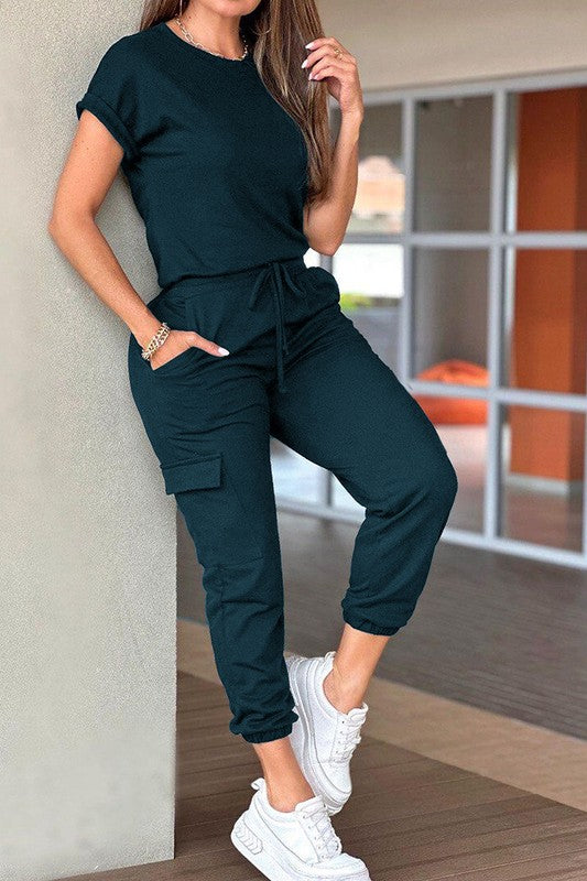 Women’s Crew Neck Drawstring Waist Jumpsuit | Zarnesh