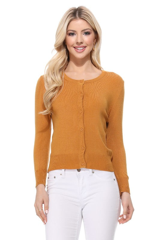 Women Crew Neckline Button Down Cardigan Sweater 3/4 sleeve Zarnesh