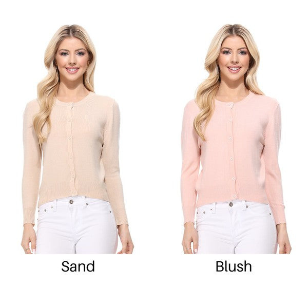 Women Crew Neckline Button Down Cardigan Sweater 3/4 sleeve Zarnesh