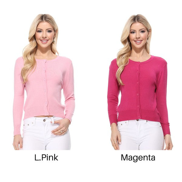 Women Crew Neckline Button Down Cardigan Sweater 3/4 sleeve Zarnesh