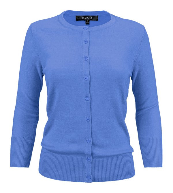 Women Crewneck Button Down Front Knit Cardigan Sweater Zarnesh
