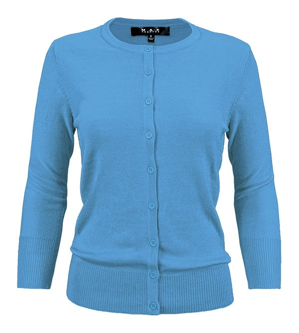Women Crewneck Button Down Front Knit Cardigan Sweater Zarnesh