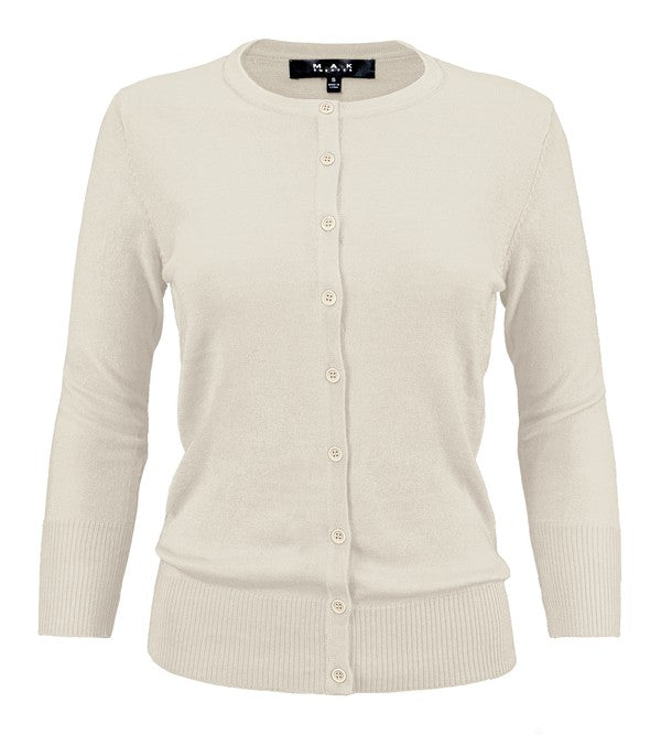 Women Crewneck Button Down Front Knit Cardigan Sweater Zarnesh